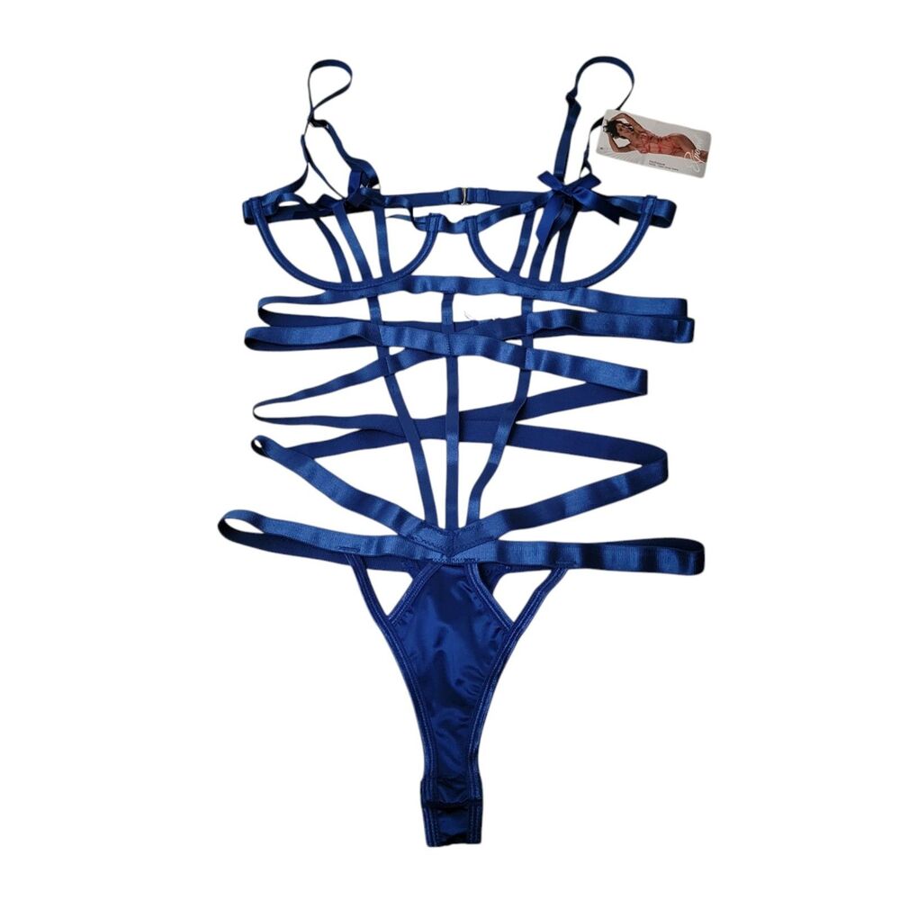 Exposed Holidaze Open Strap Underwire Teddy Blue Size L/XL